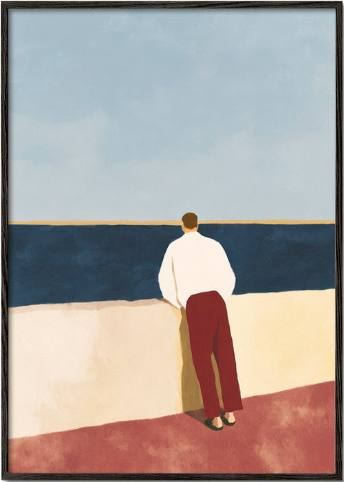 Landschapsschilderij met figuur aan zee – Black Frame