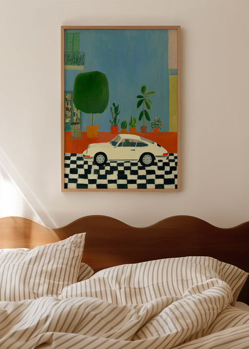 Illustratie klassieke auto met kamerplanten – Product1