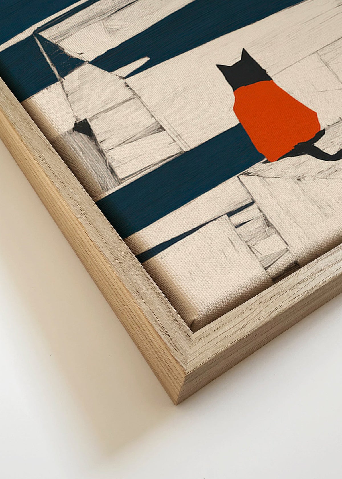 Kunstwerk rode kat in de haven minimalistisch – Canvas detail