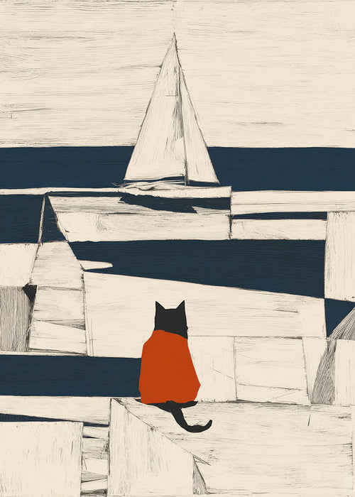 Kunstwerk rode kat in de haven minimalistisch