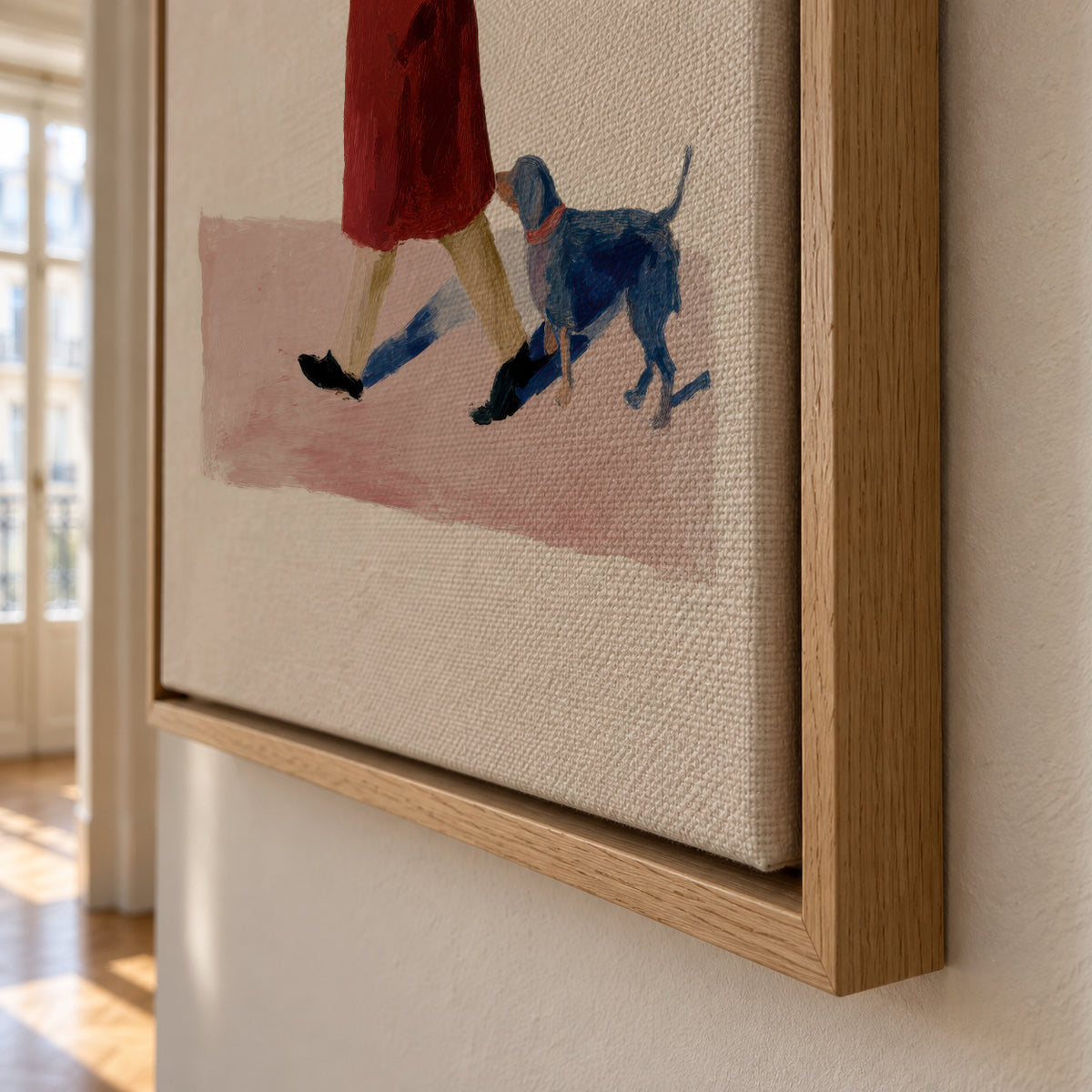 Red Coat Walk - Framed canvas detail