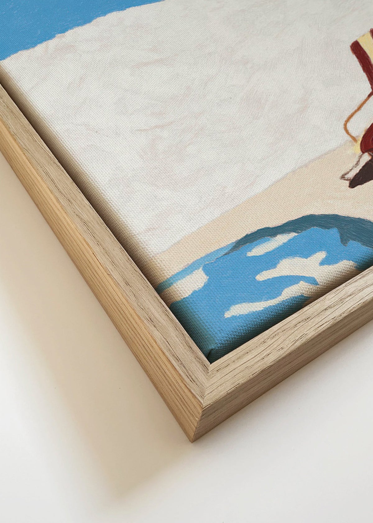 Landschapsschilderij met ligstoel en palmboom – Canvas detail