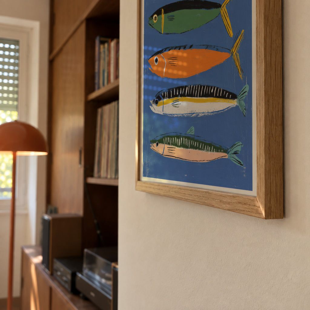 Blue Fish Triptych - Framed poster detail