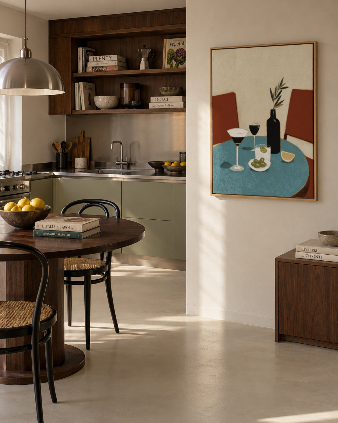 Blue Table Aperitif - Framed canvas in an interior