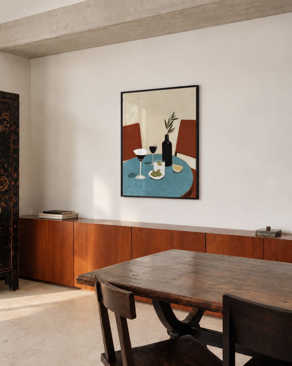 Blue Table Aperitif - Framed poster in an interior