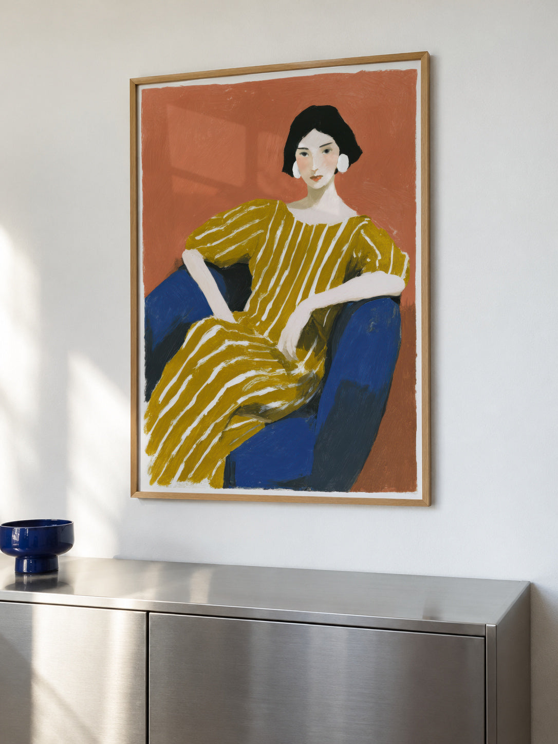 Golden Stripes - Framed poster in an interior