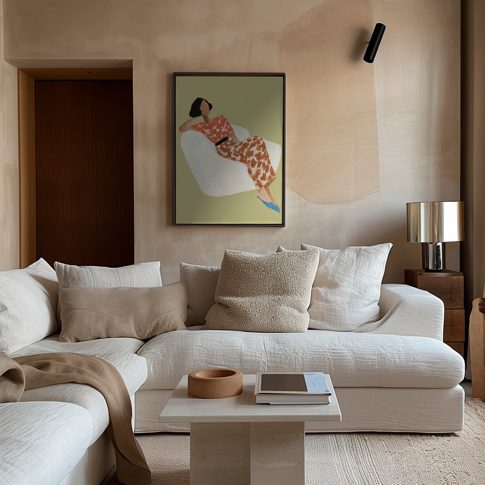Ilustración reclinada en sillón blanco – Canvas1