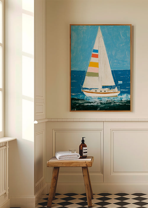 Illustratie: zeilboot met kleurrijke zeilen – Product1