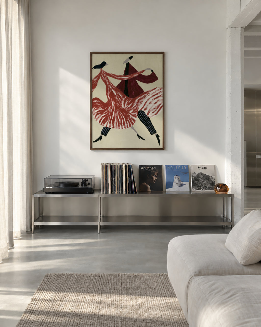 Crimson Dancers - Framed poster in an interior