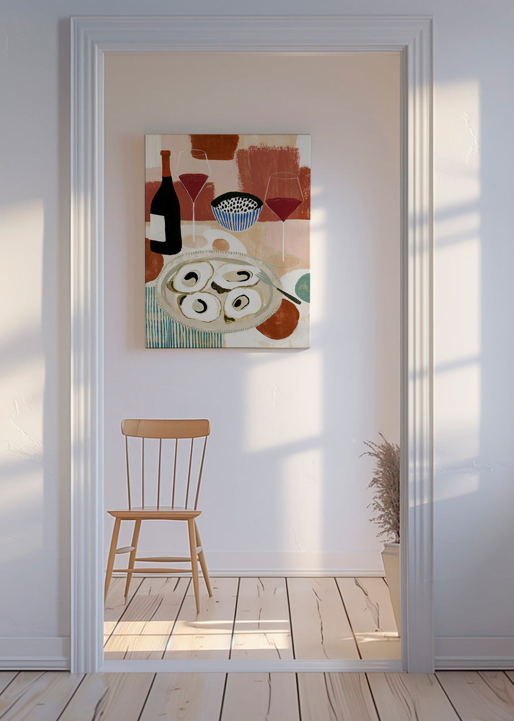 Keuken kunst: oester-stilleven met wijn