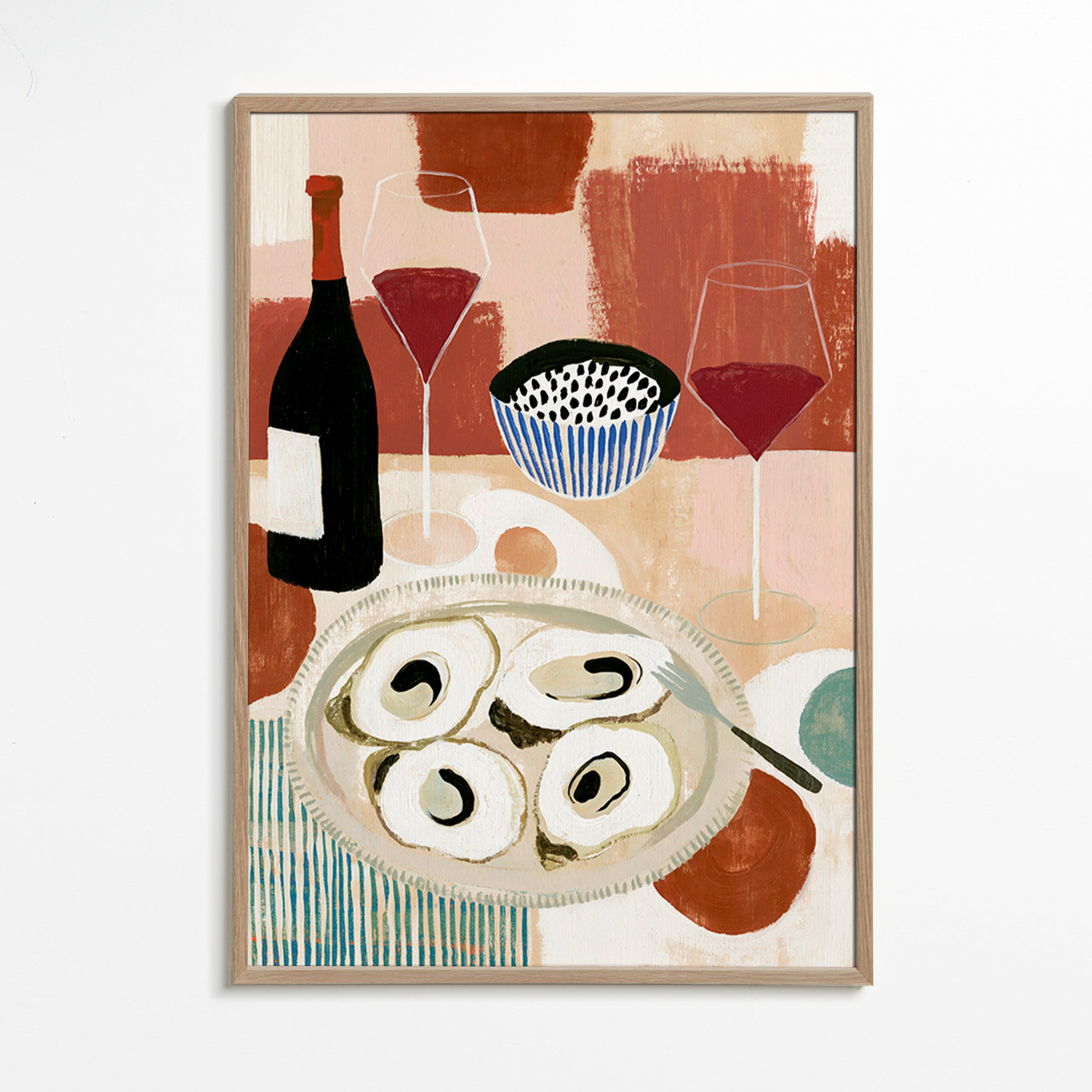 Keuken kunst: oester-stilleven met wijn