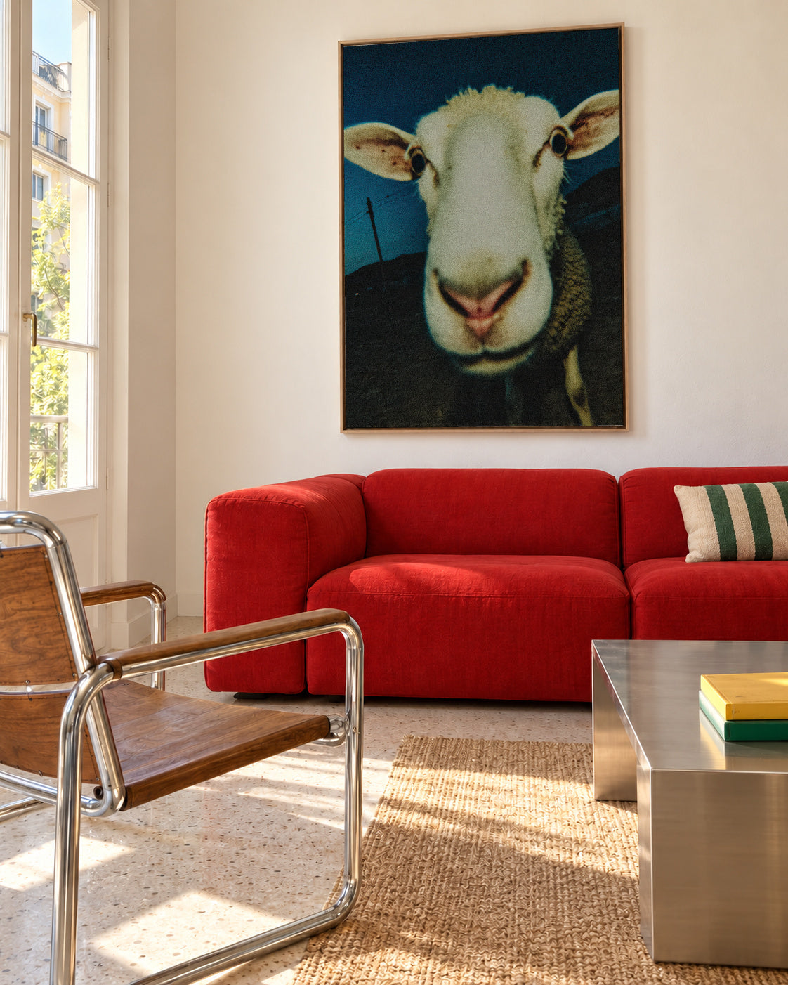 Curious Sheep - Framed canvas in an interior