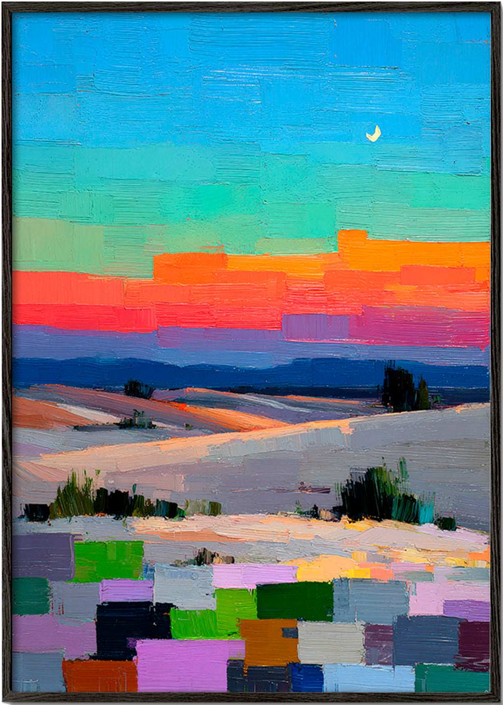 Colorfield landschap met maan