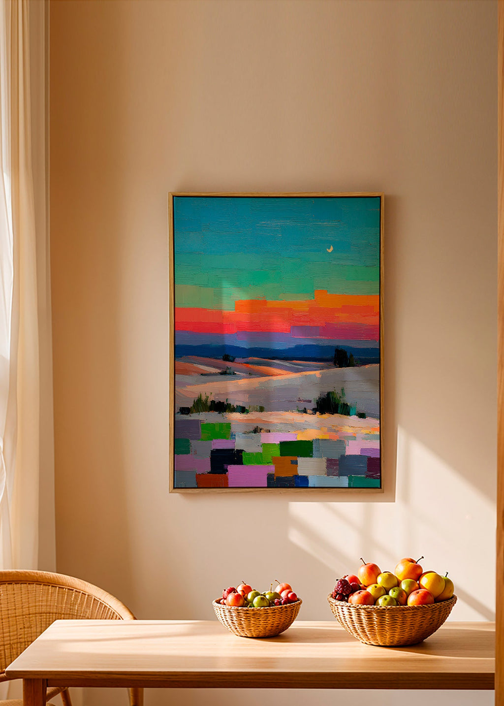 Colorfield landschap met maan