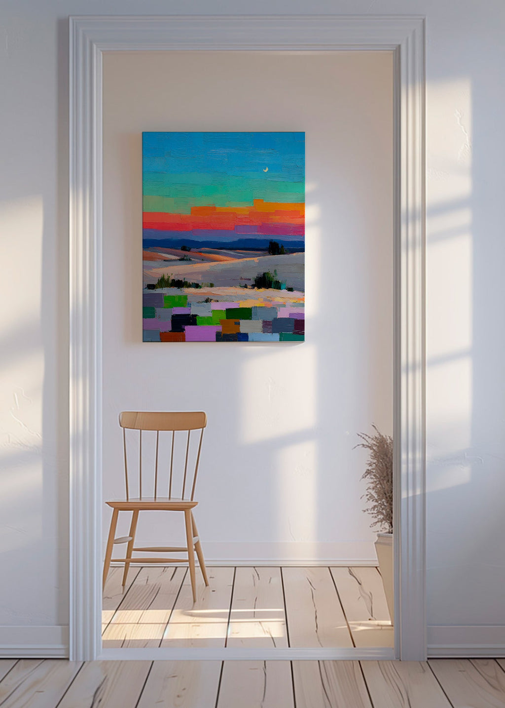 Colorfield landschap met maan