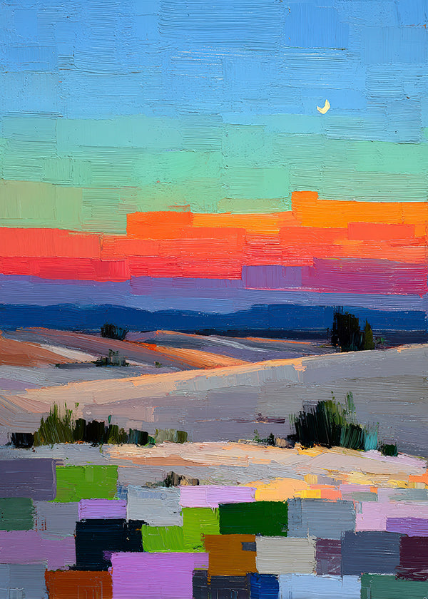 Colorfield landschap met maan