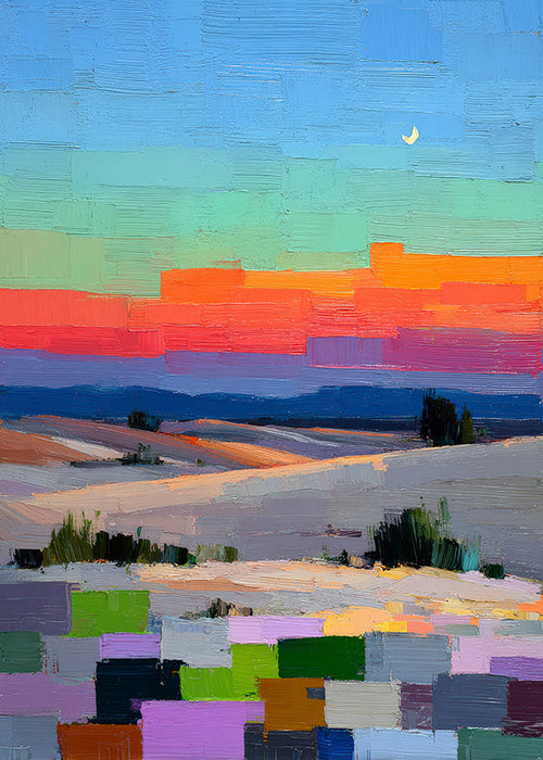 Colorfield landschap met maan