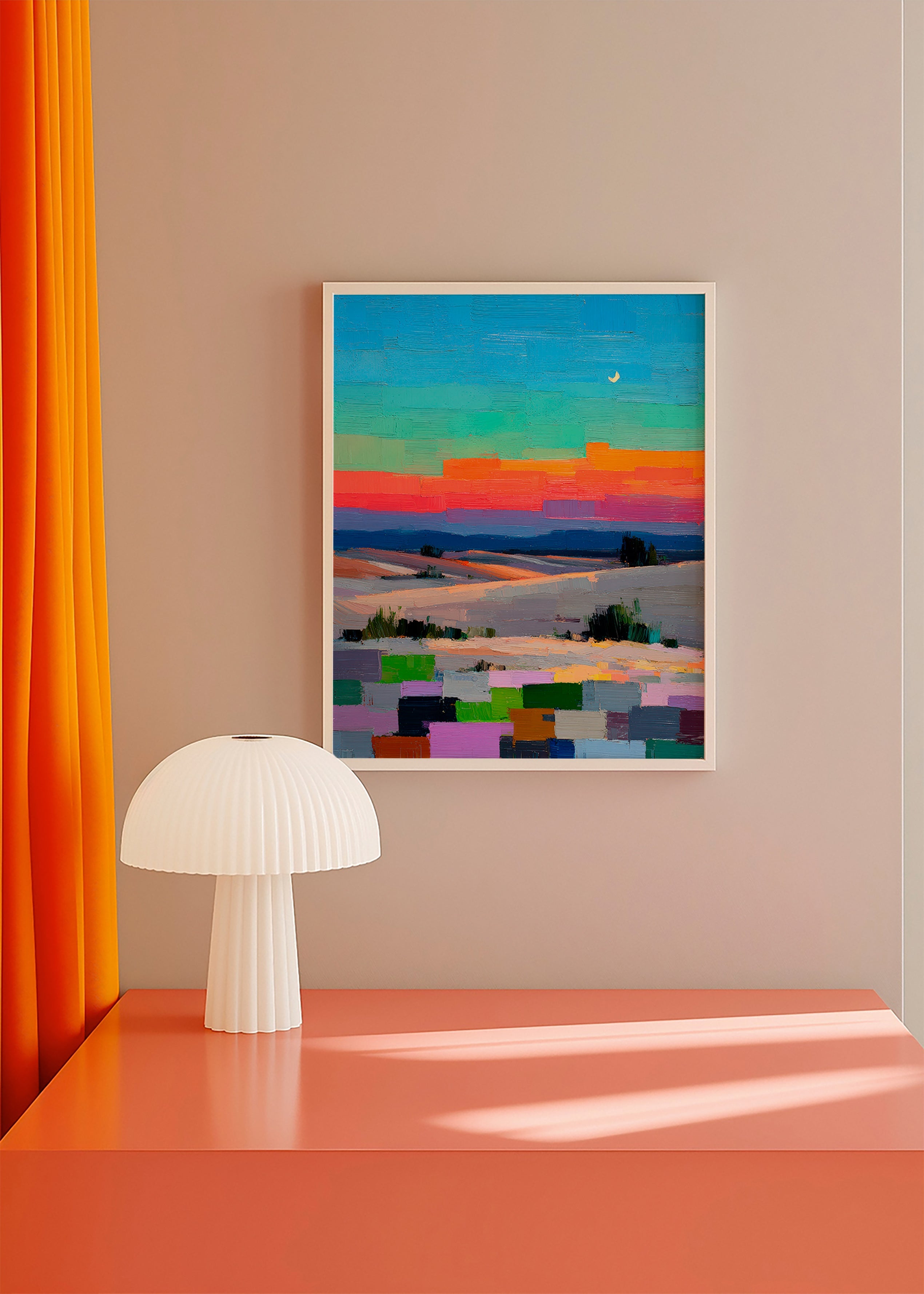 Colorfield landschap met maan