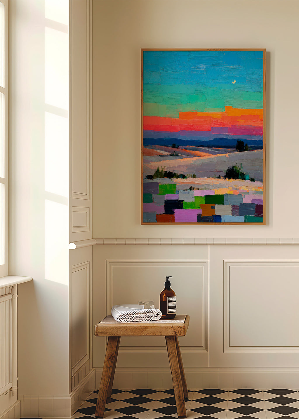Colorfield landschap met maan
