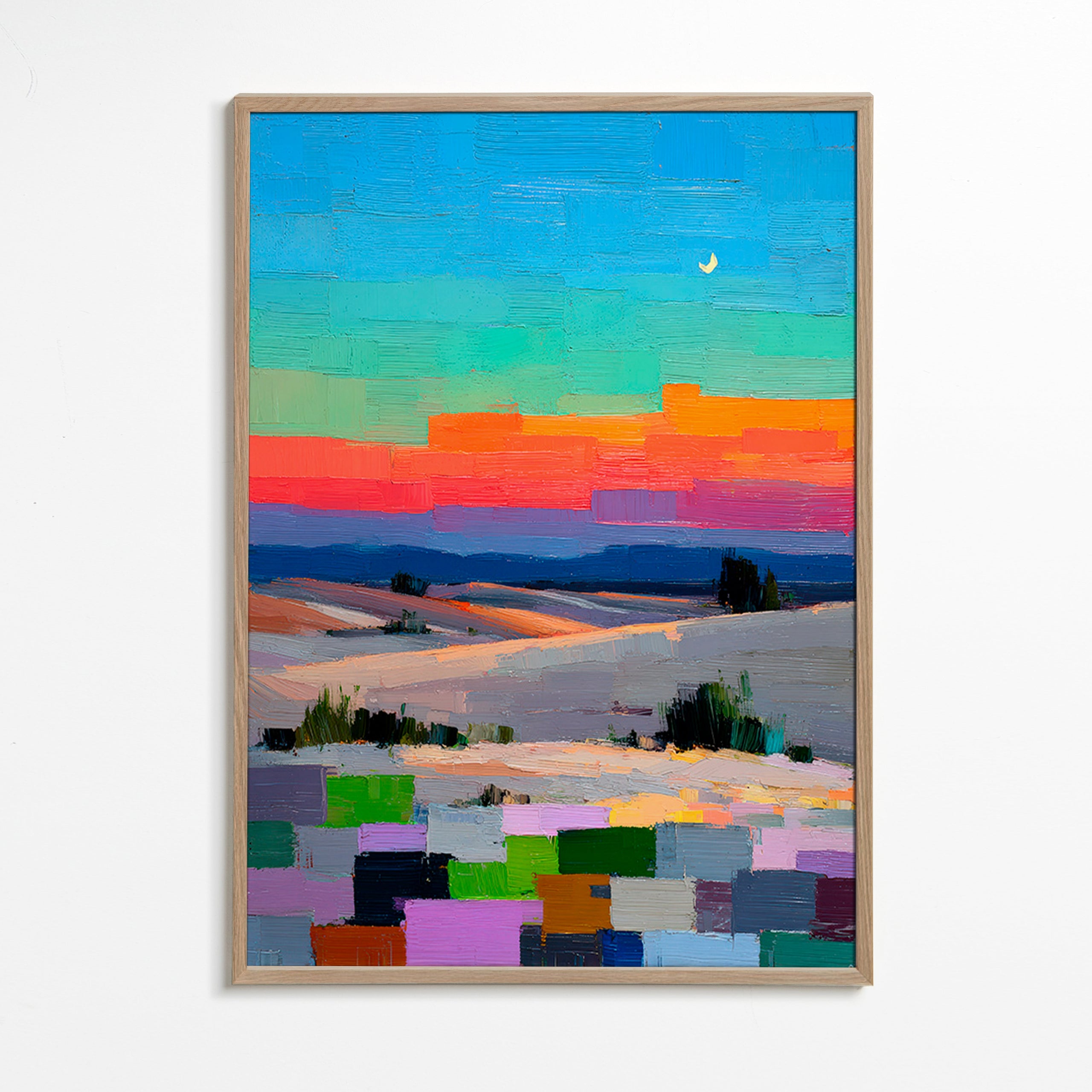 Colorfield landschap met maan
