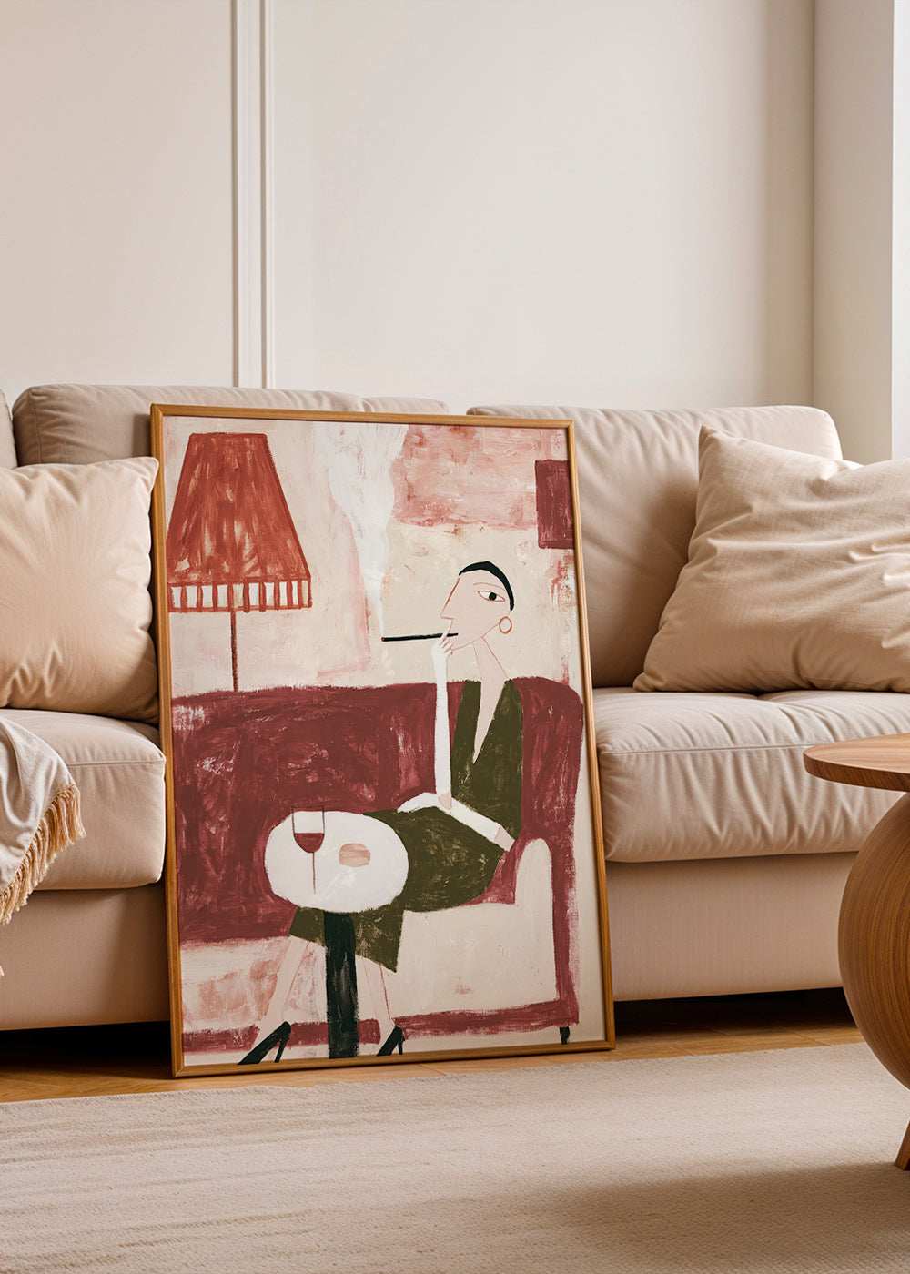 Keuken kunst met zittende vrouw en wijn