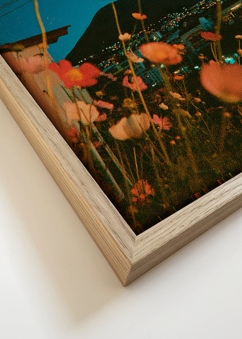 Botanische poster wilde bloemen boven stad bij schemer