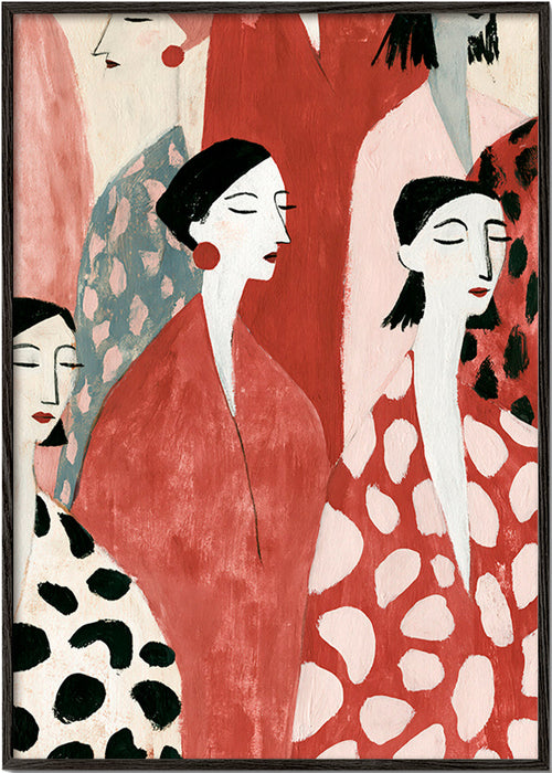 Illustratie van vrouwelijke figuren in rood