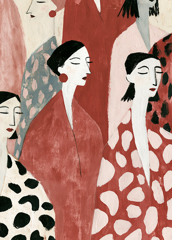 Illustratie van vrouwelijke figuren in rood