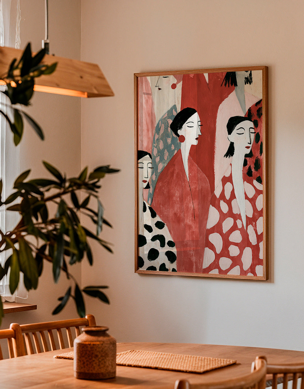 Illustratie van vrouwelijke figuren in rood