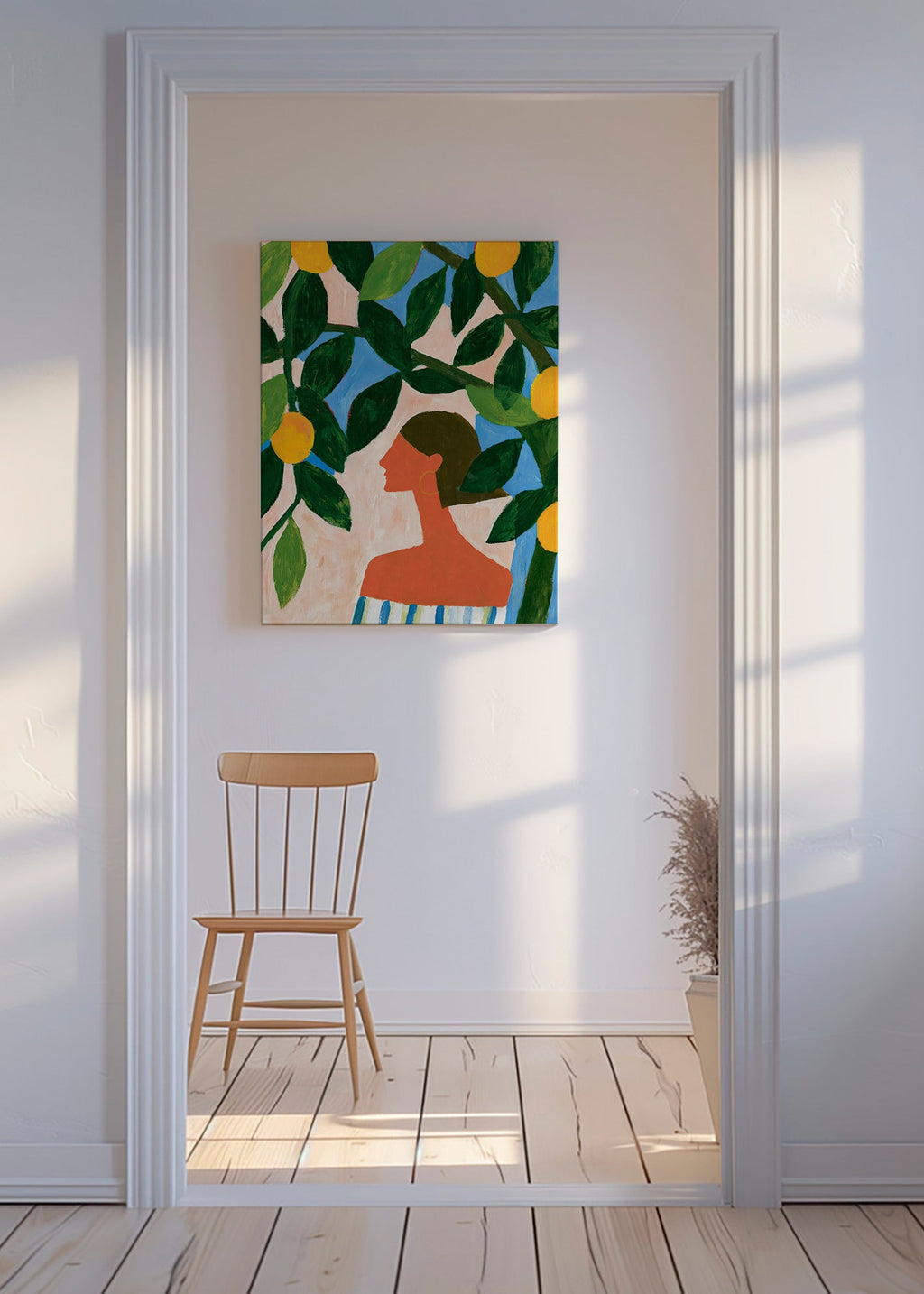Botanische print: profiel tussen citroenbomen