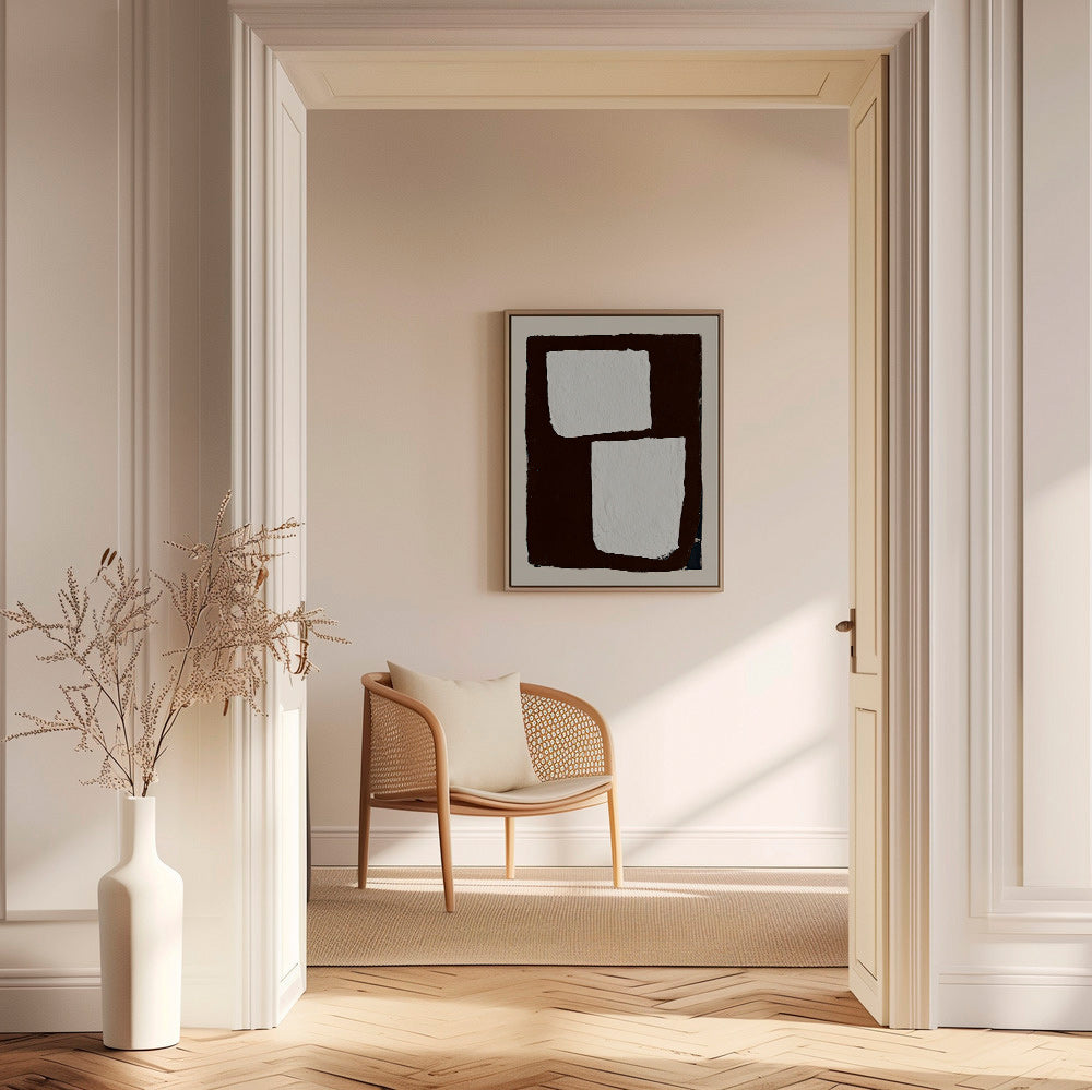 Abstract werk mocha met witte blokken
