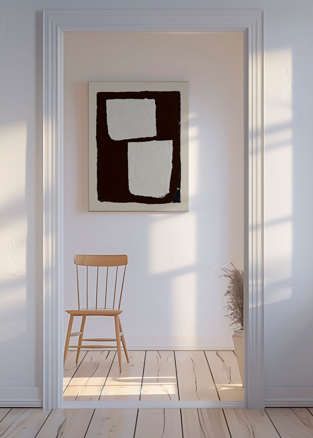 Abstract werk mocha met witte blokken