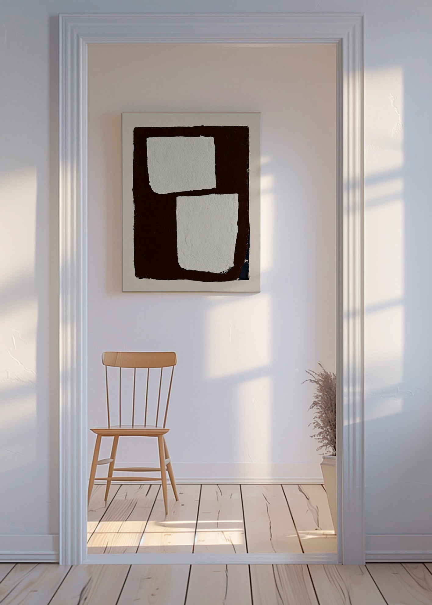 Abstract werk mocha met witte blokken