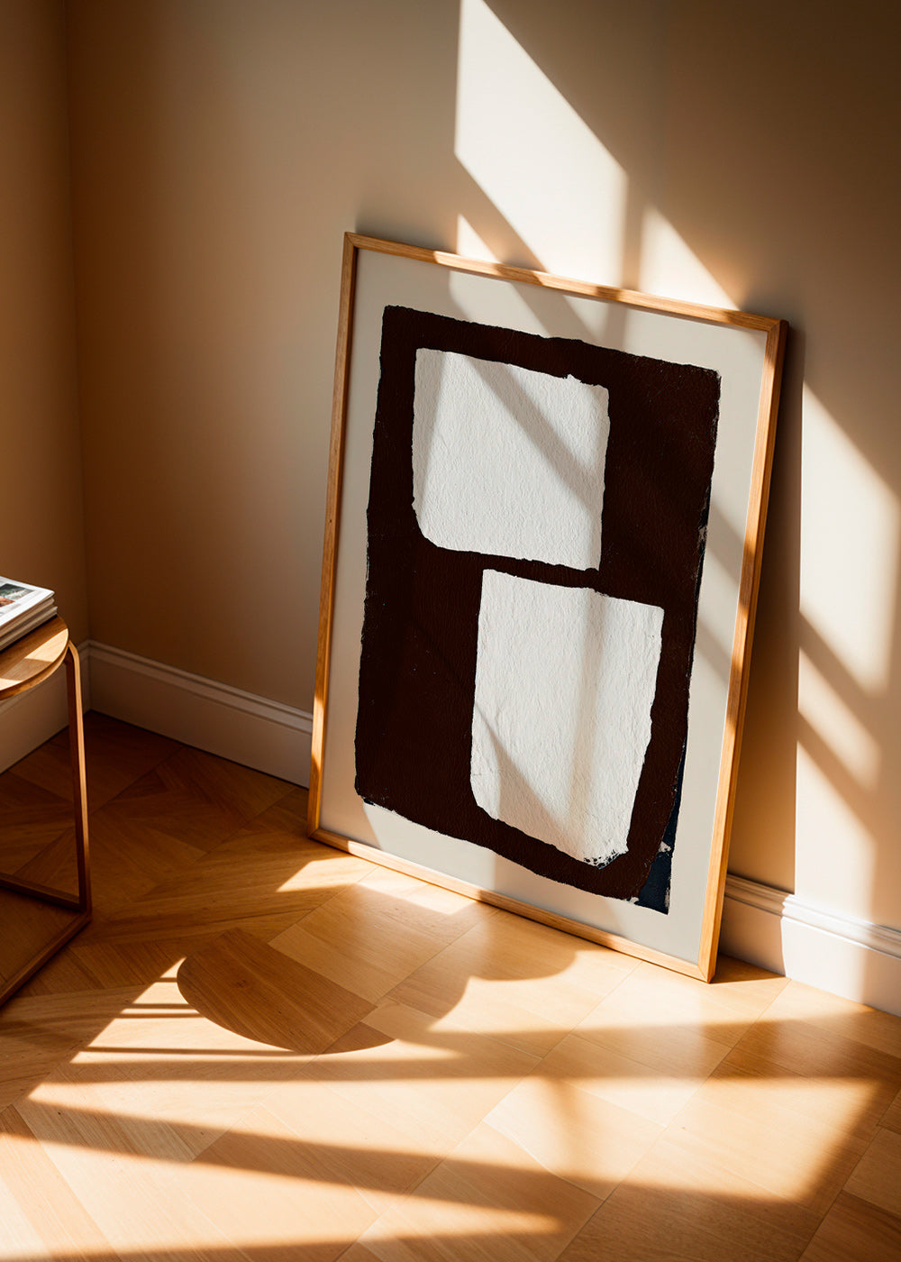 Abstract werk mocha met witte blokken