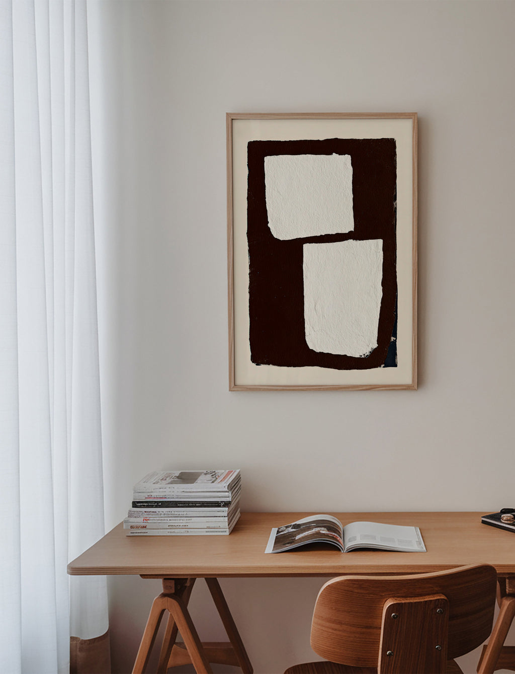 Abstract werk mocha met witte blokken