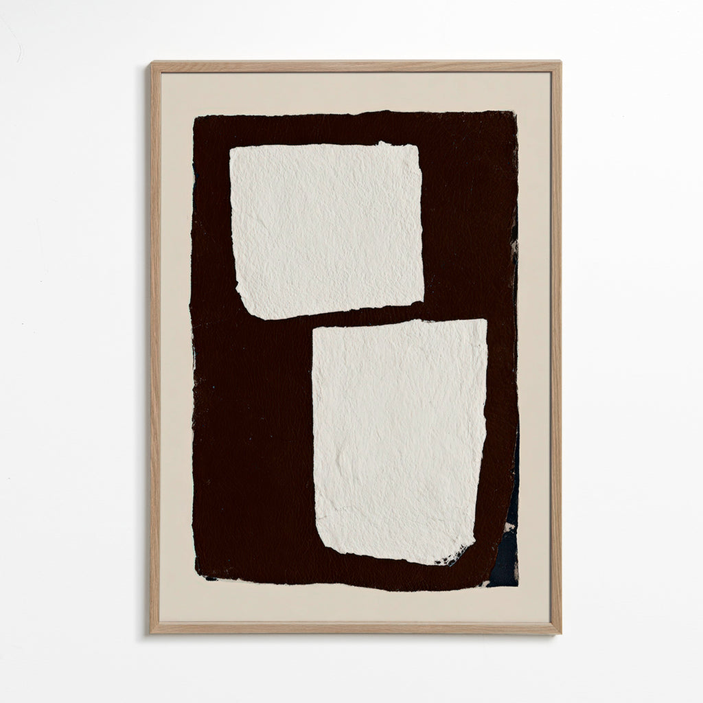 Abstract werk mocha met witte blokken
