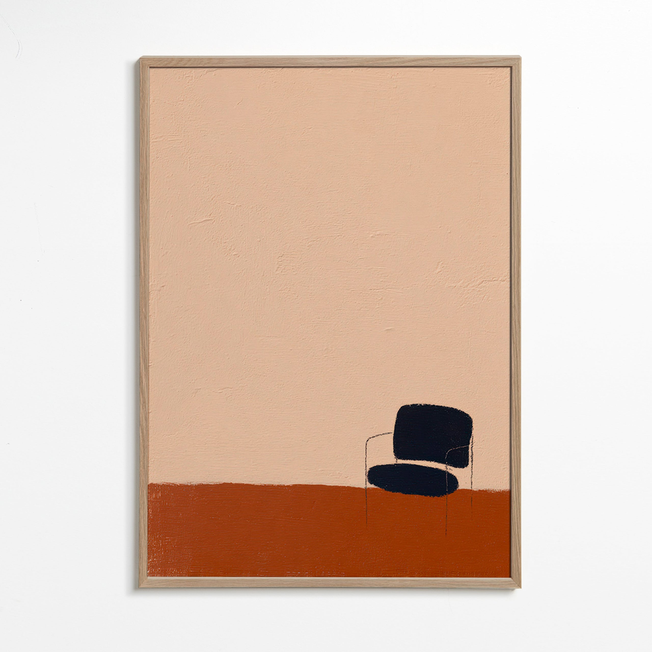 Minimalistisch kunstwerk stoel op oker vloer