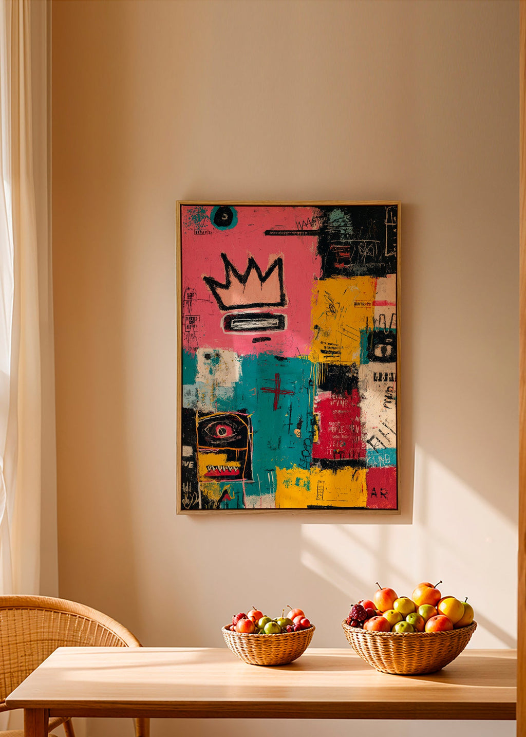 Abstracte kunst met kroon en kleurvlakken
