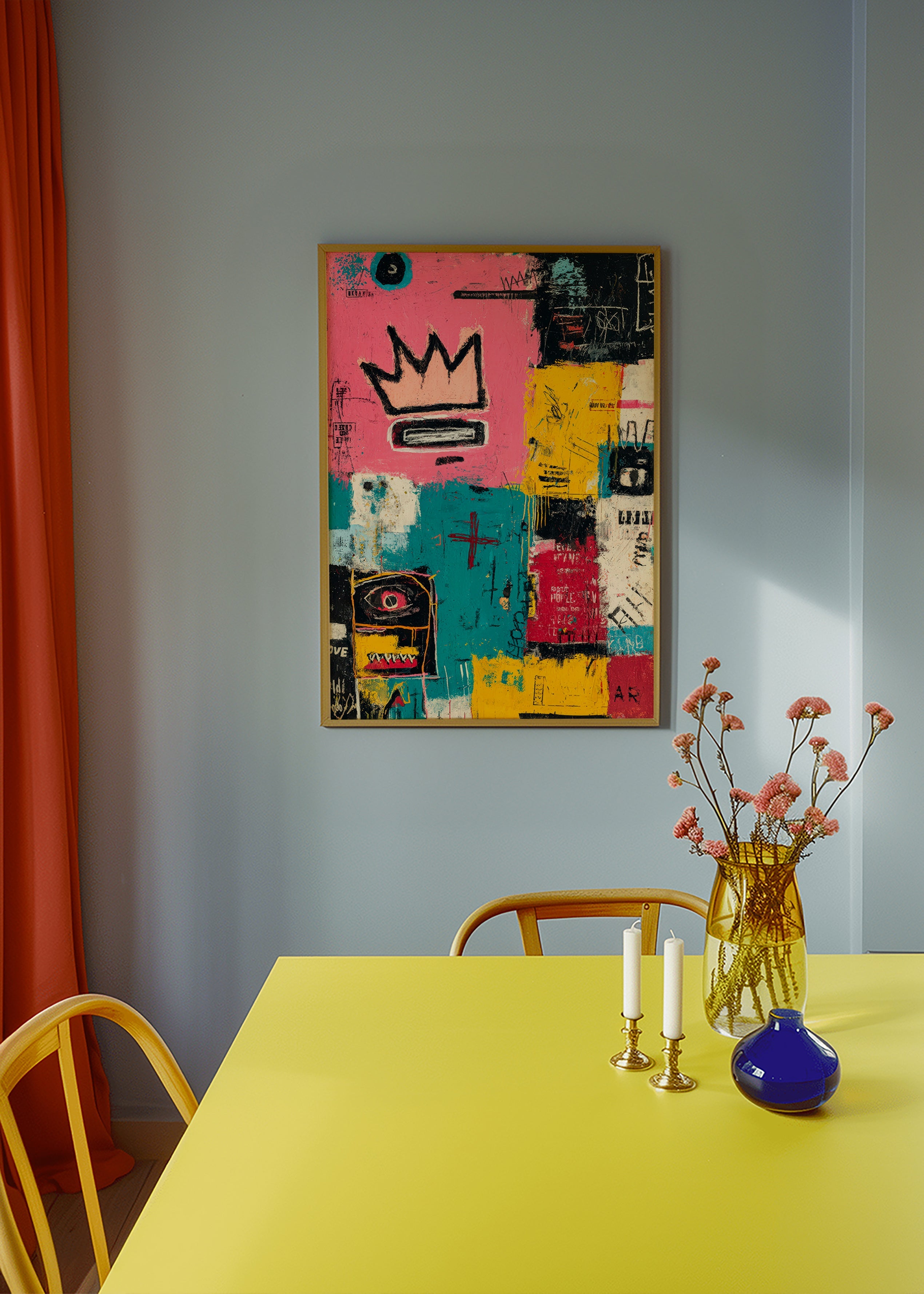 Abstracte kunst met kroon en kleurvlakken