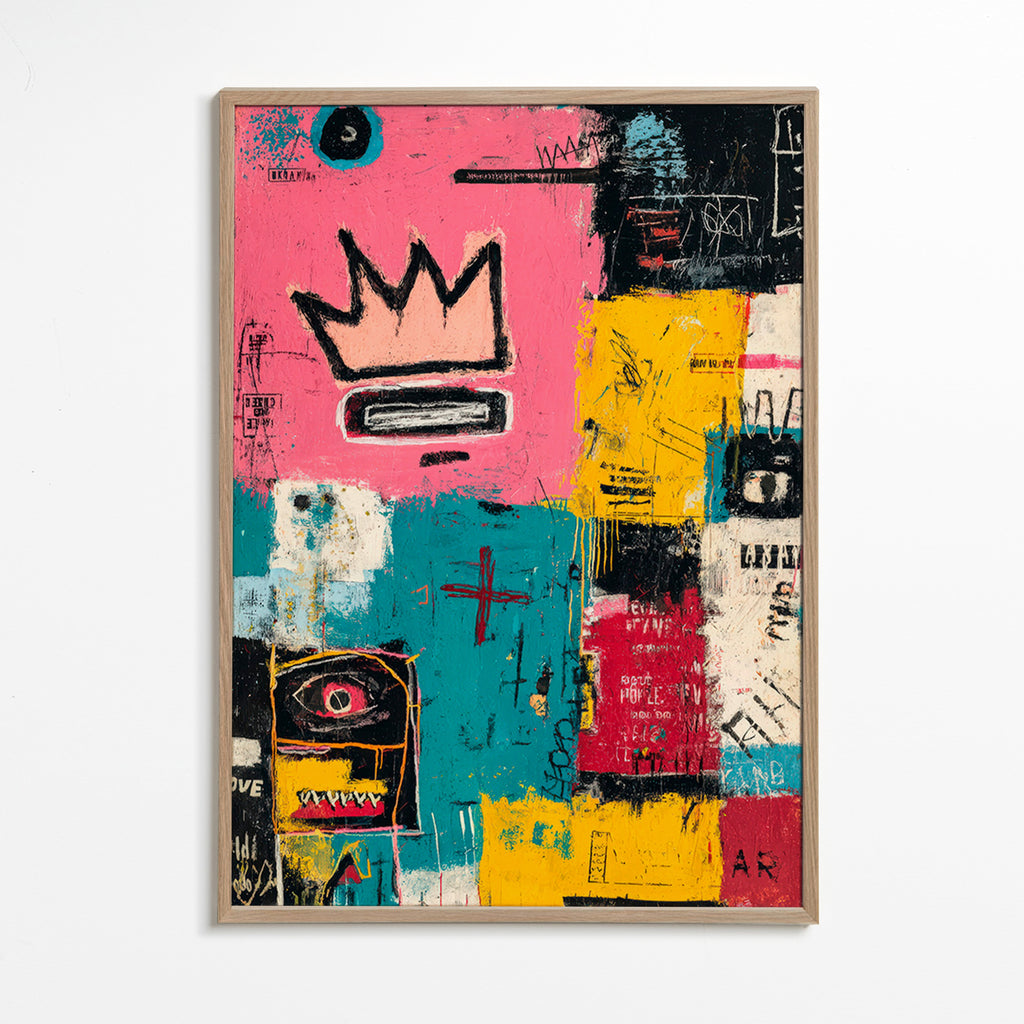 Abstracte kunst met kroon en kleurvlakken