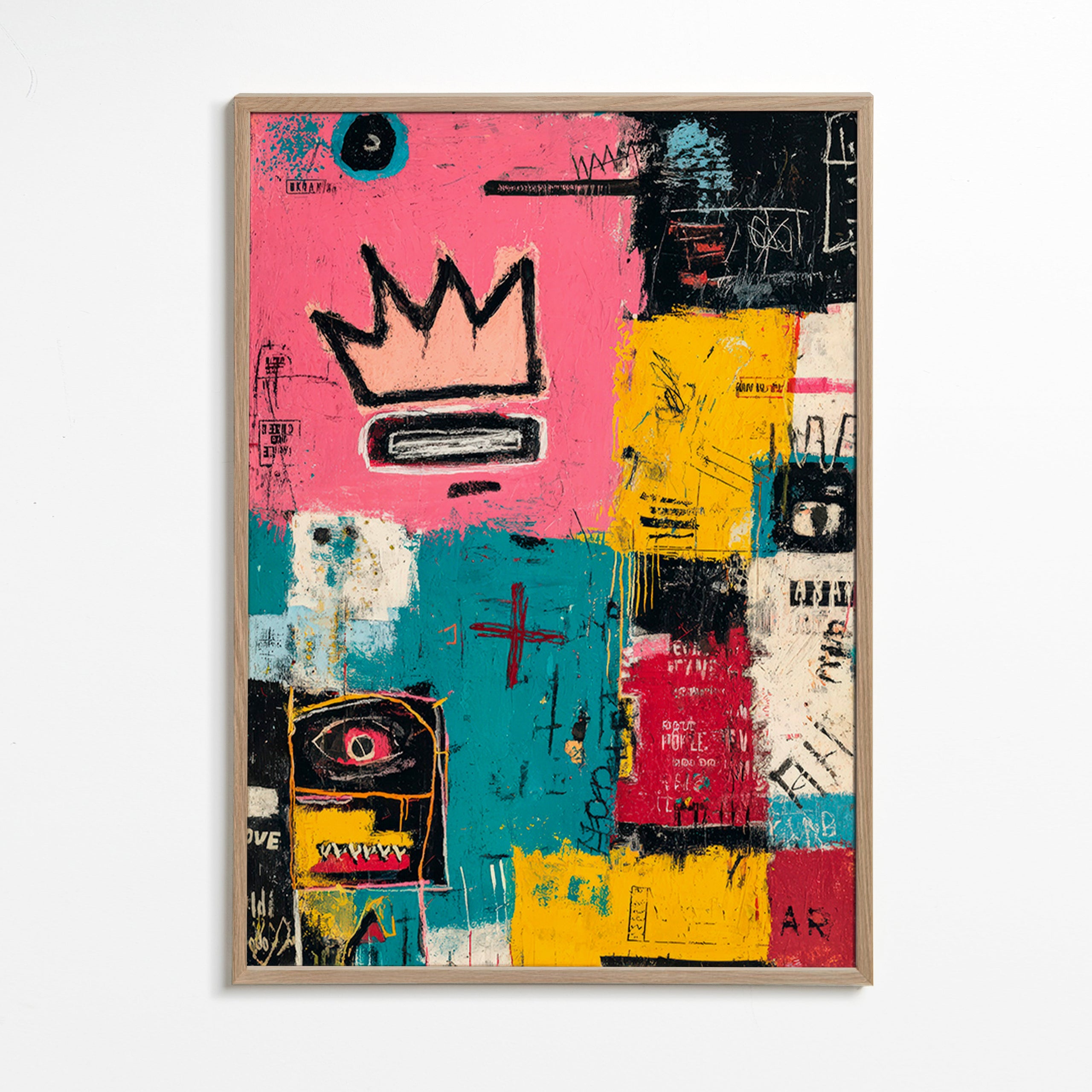 Abstracte kunst met kroon en kleurvlakken