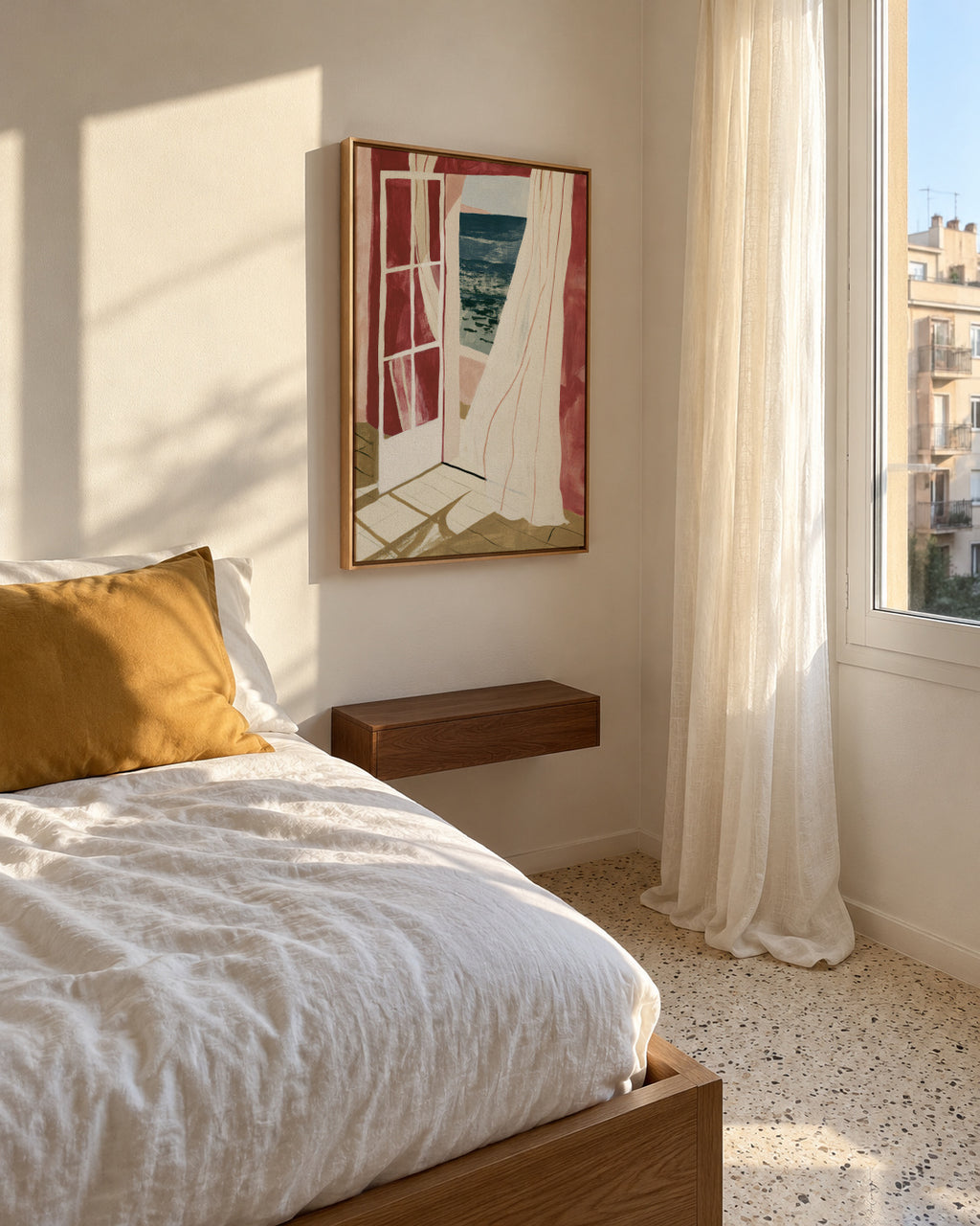 Open Window to Sea - Framed canvas in an interior