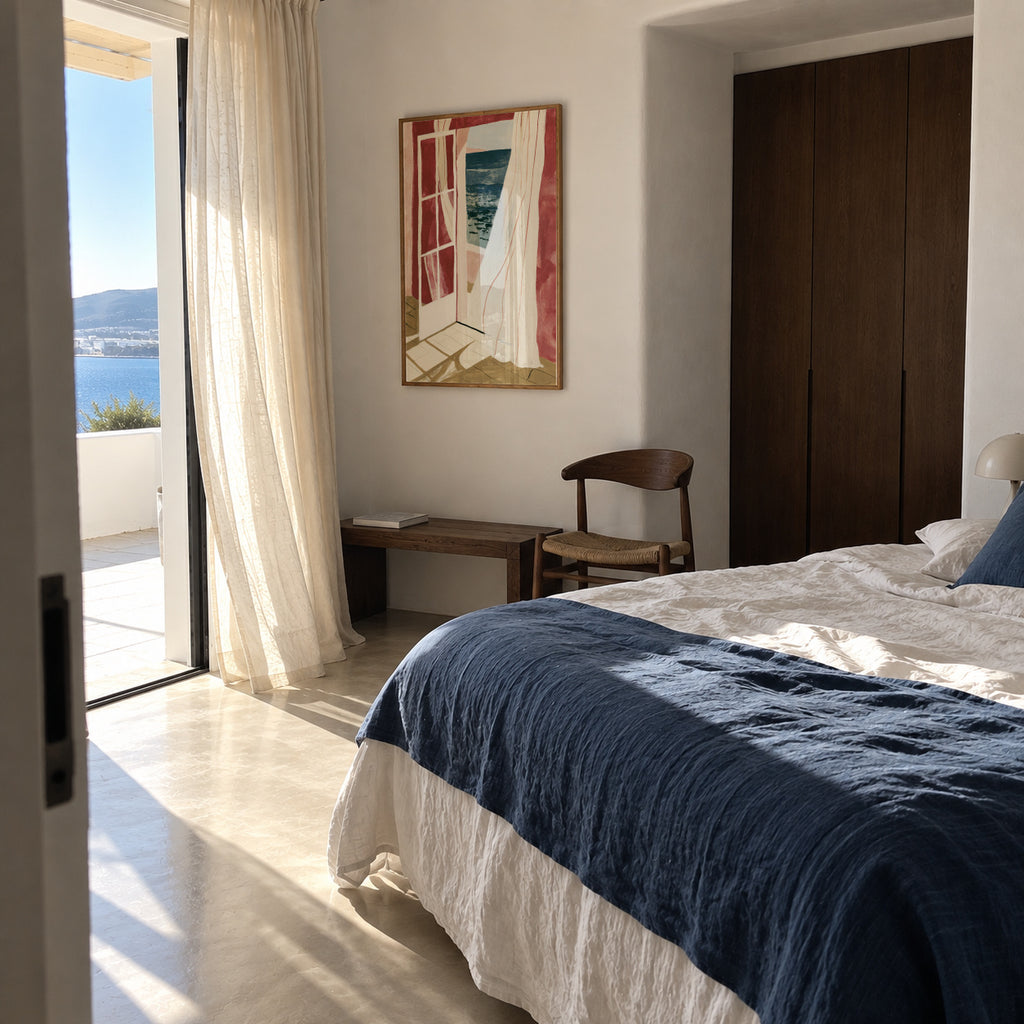 Open Window to Sea - Framed poster in an interior