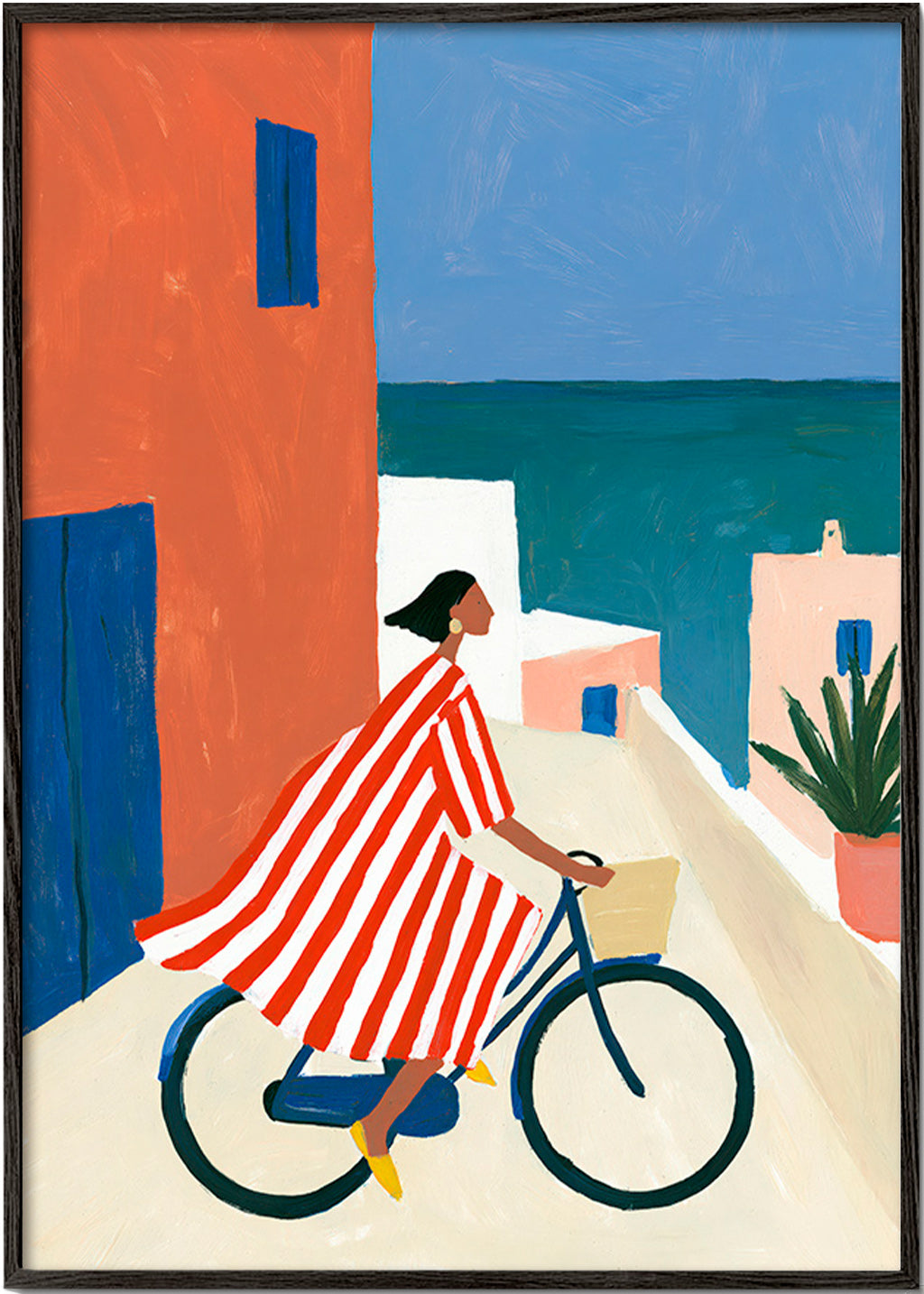 Landschap kunst met fietser aan zee