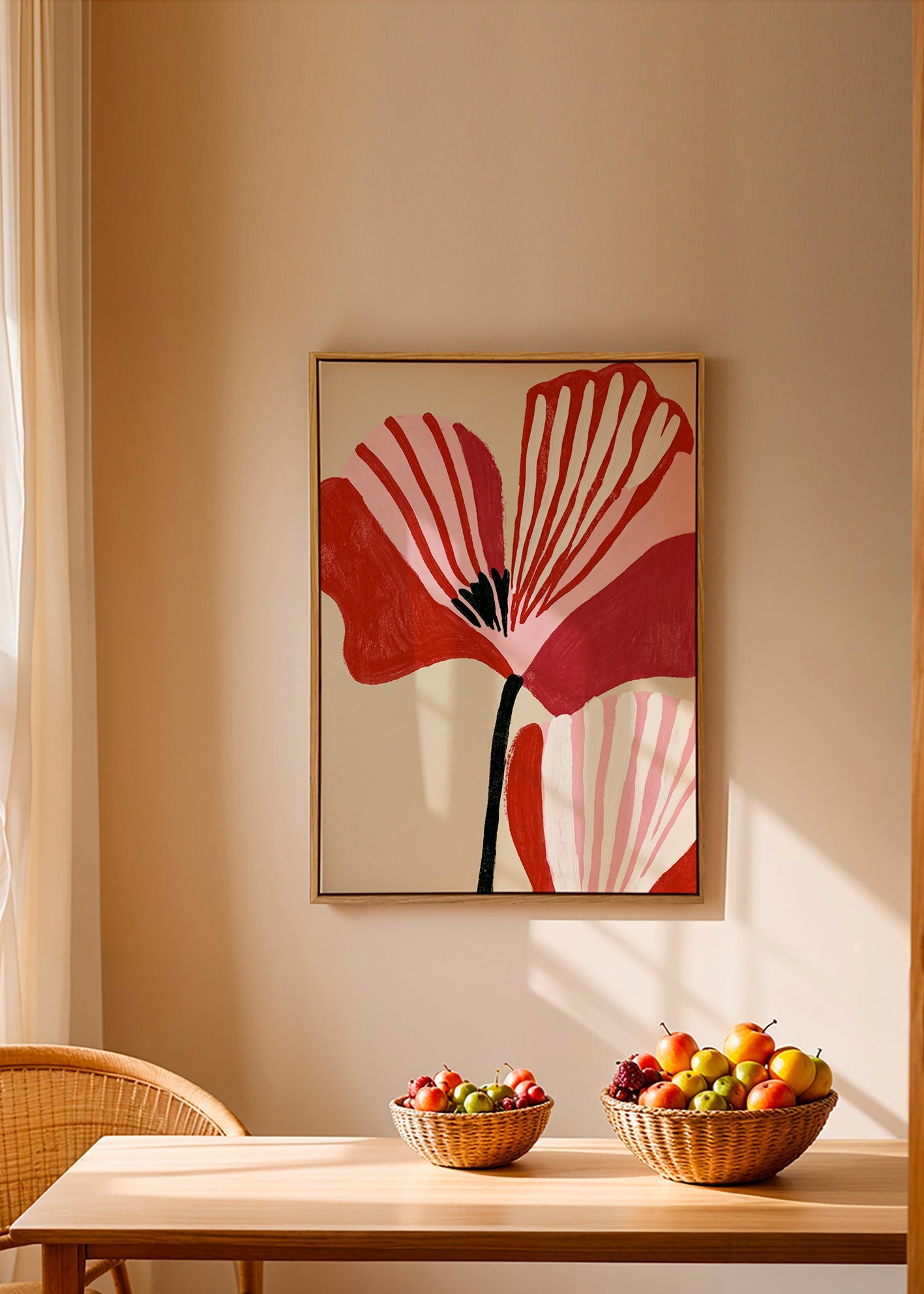 Botanische poster Twin Petals roze en rood