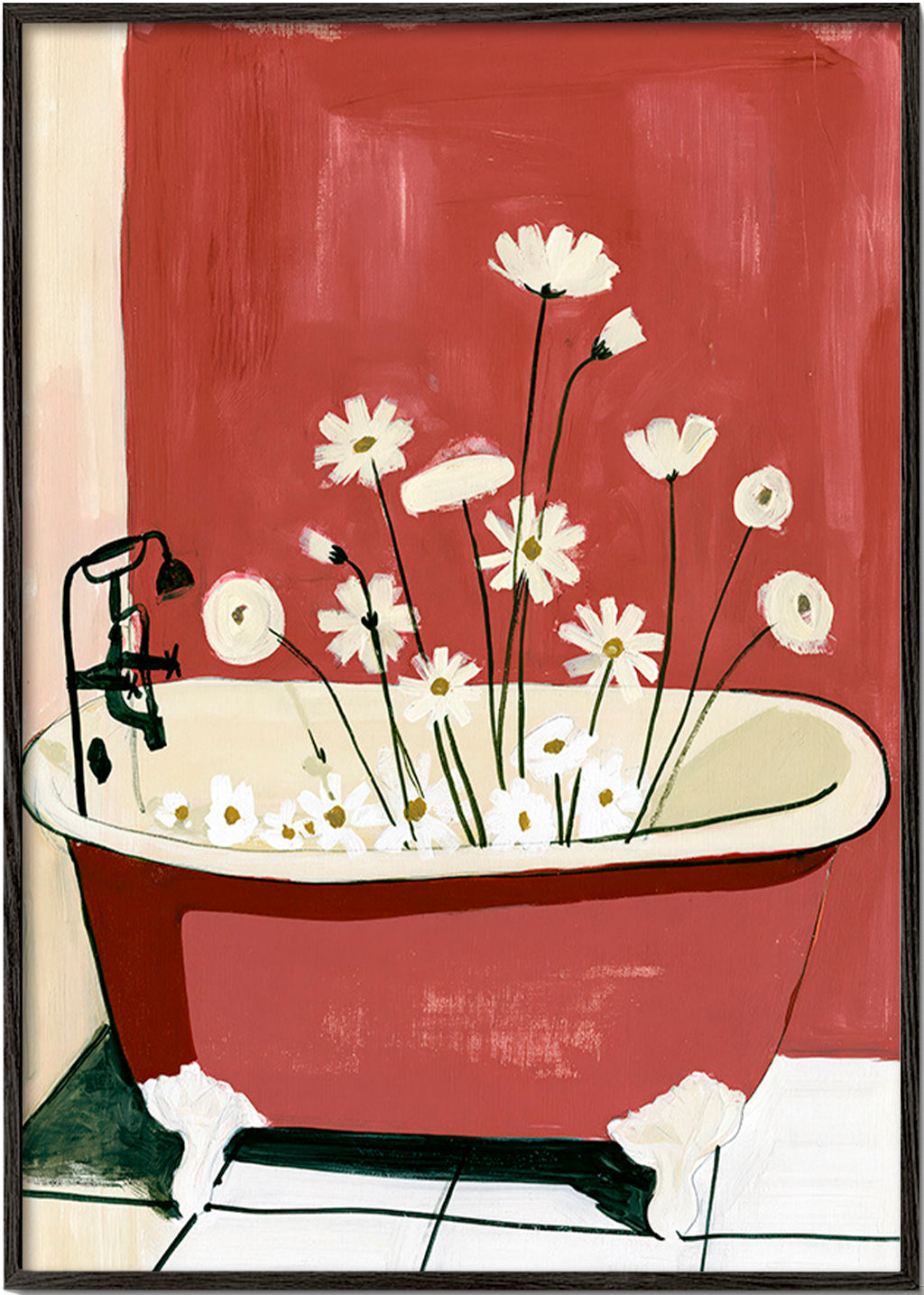 Botanische poster met bloemen in badkuip