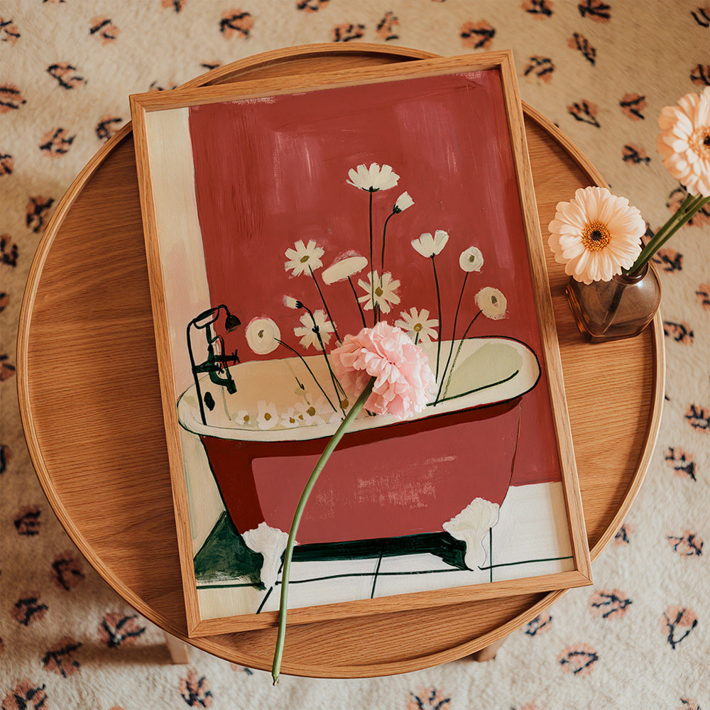 Botanische poster met bloemen in badkuip