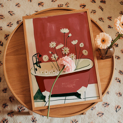Botanische poster met bloemen in badkuip