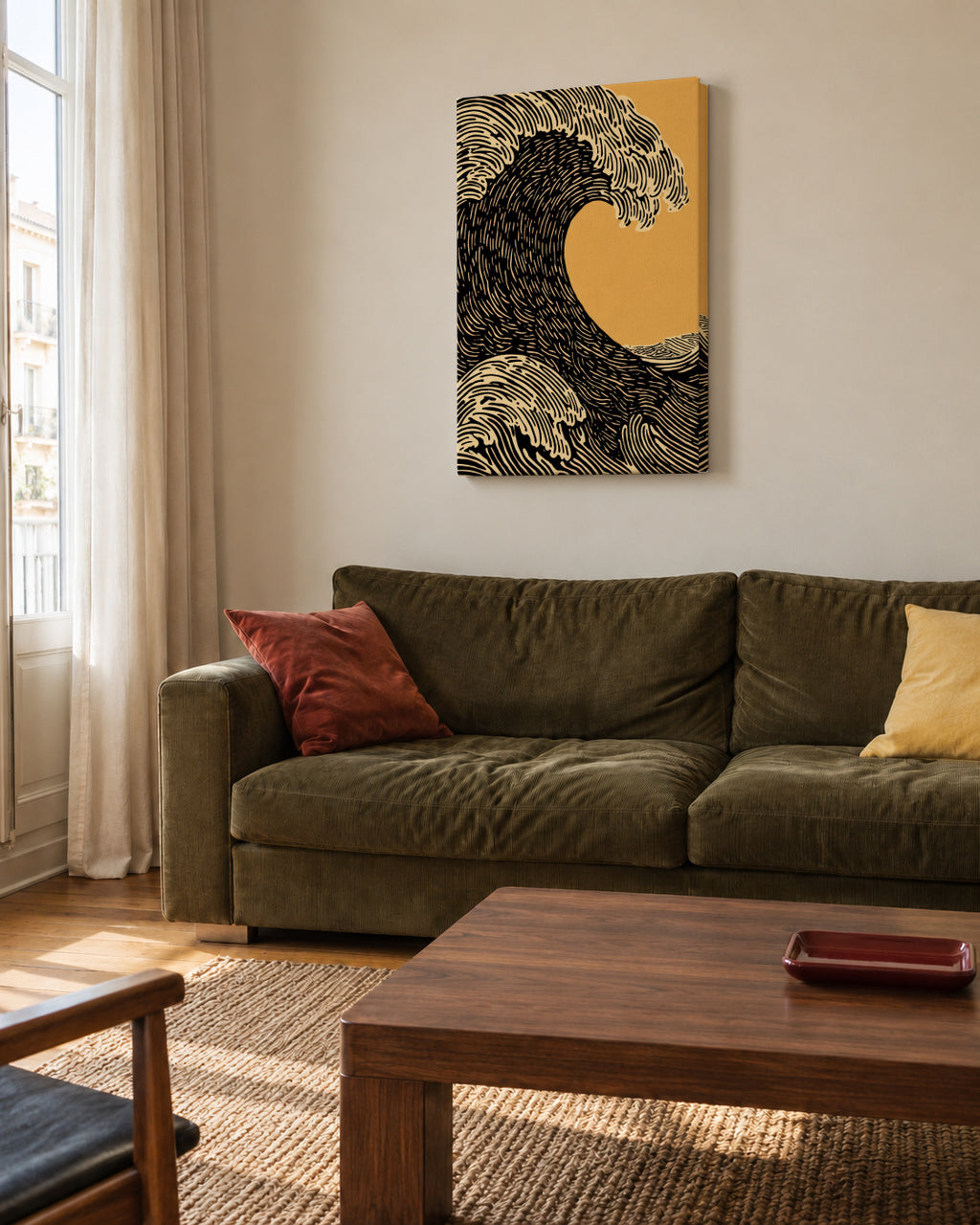Black Wave - Unframed canvas in an interior
