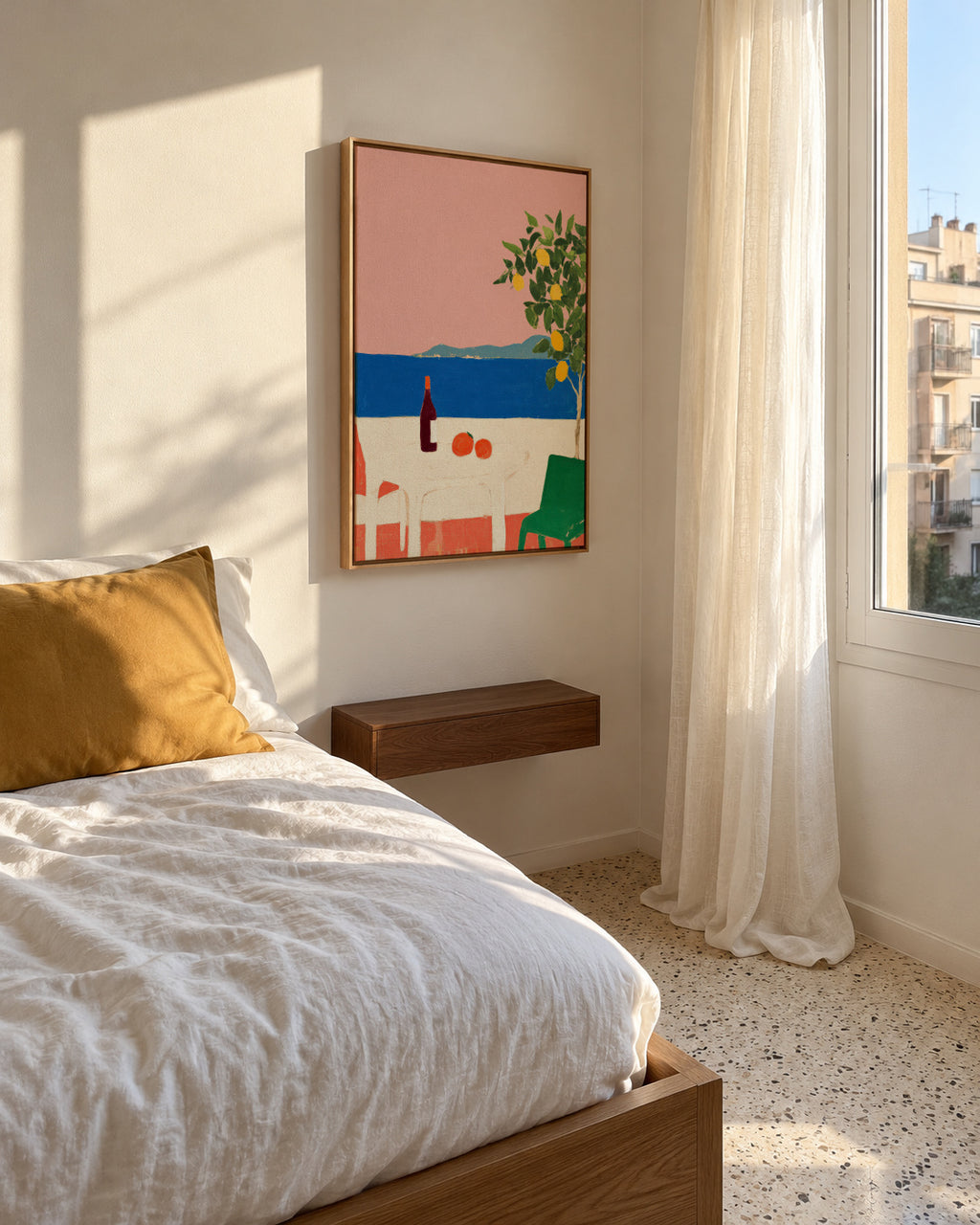Pink Riviera - Framed canvas in an interior